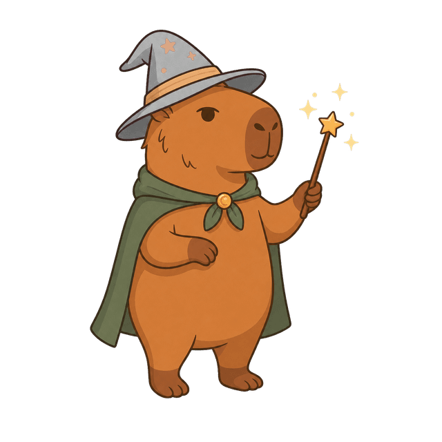 A capybara conjuring code from a magic wand