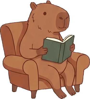 A capybara reading by lamplight in a cozy burrow